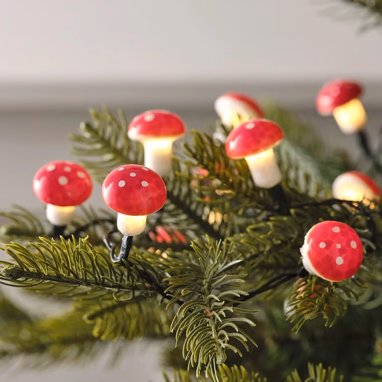 Lights4fun Christmas Indoor 20 LED Warm White Toadstool Mushroom Battery Operated String Fairy Lights on Green Cable with Timer, 1.9m