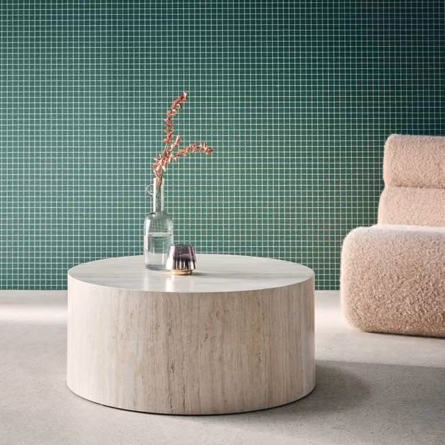 sweeek Modern Round Coffee Table with Glass Top in Beige, Diameter: 80 cm, Height: 35 cm