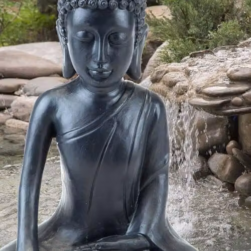 PMS VFM Zen Garden Meditating Buddha Tabletop Ornament, Black, H: 30.0 cm, W: 25.0 cm, D: 15.29 cm – 2