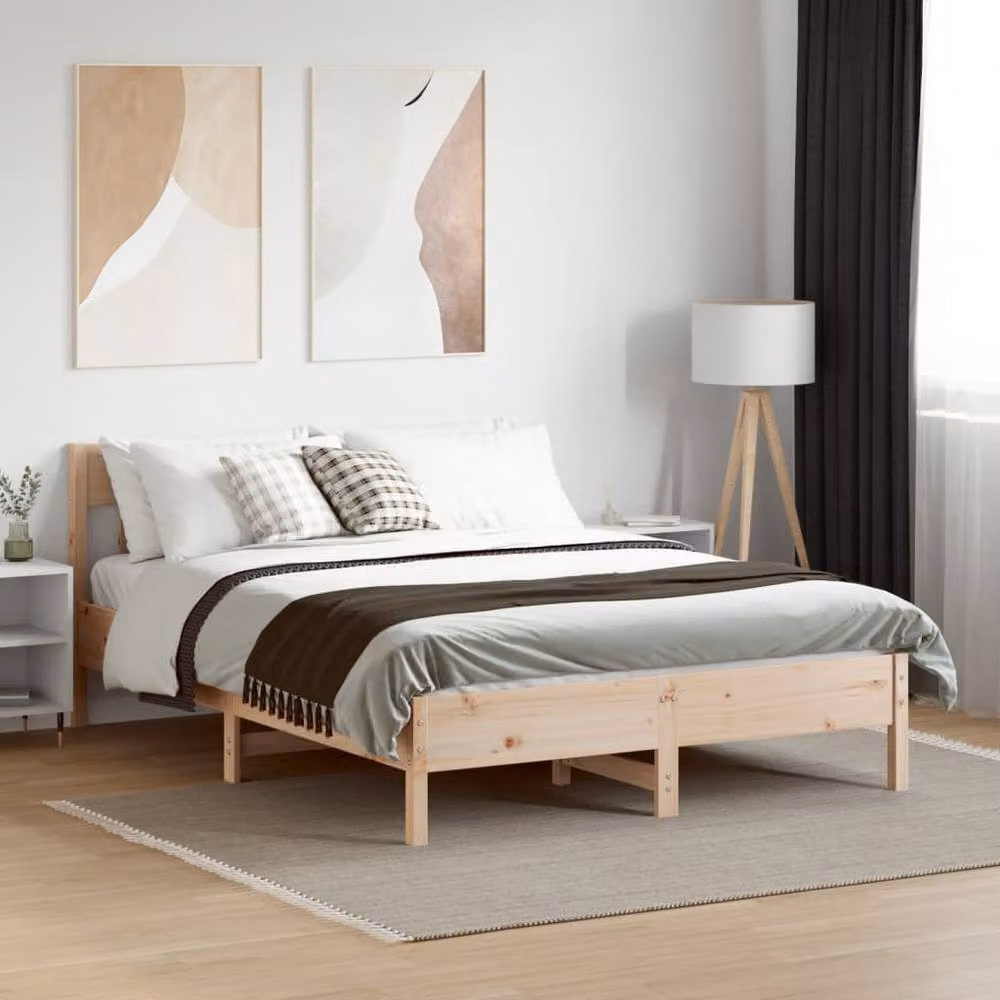 Berkfield Home Beautiful Solid Wood Pine Bed Frame in Natural, W/D/H: 160 x 200 cm – 2