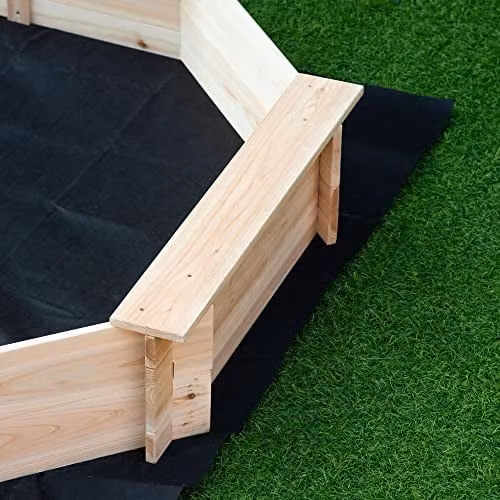 Outsunny Kids Wooden Sand Pit with Cover in Natural Brown, W/D/H: 139.5 x 139.5 x 21.5 cm – 6