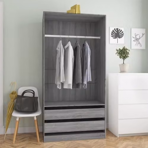 vidaXL Modern Grey Sonoma Wardrobe with Integrated Drawers and Hanging Rod, W/D/H: 100 x 50 x 200 cm – 2