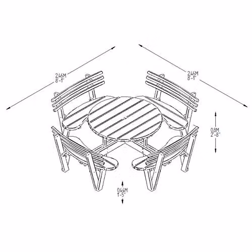 Forest Garden Circular Picnic Table with Seat Backs in Brown, 246 cm – 2