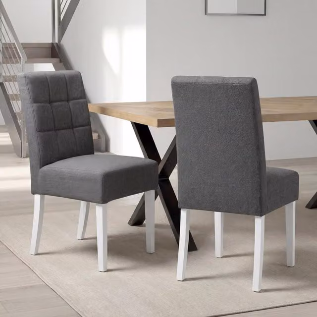 Shankar Modern Grey Fabric Dining Chair with White Rubberwood and Metal Legs