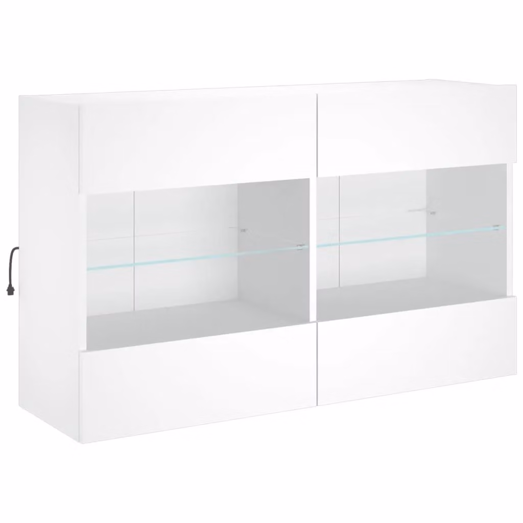 Berkfield Home Modern Wall Mounted TV Cabinet in White with Integrated LED Lighting and Internal Shelves, W: 98.5 cm, D: 30 cm, H: 60.5 cm – 2