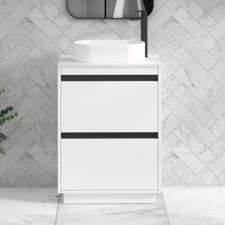Royal Bathrooms Orion 800mm Matt White Floor Standing 2 Drawer Vanity Unit with Lyon Basin and Black Accent Trim