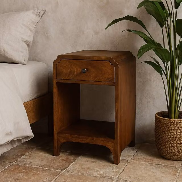 Wyld Haus Paris Mango Wood Bedside Table with Drawer and Shelf in Brown, W/D/H: 40 x 30 x 30 cm