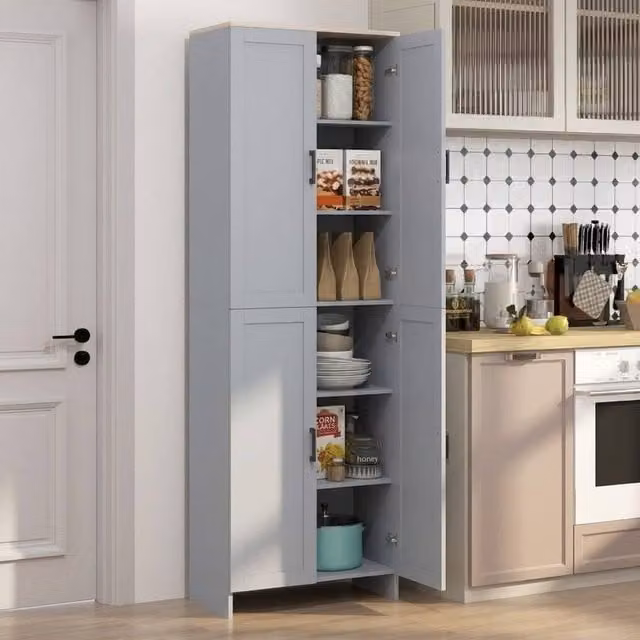 STILVORA Modern Tall Kitchen Cupboard in Grey with 4 Hinged Doors and Internal Shelves, Height: 170 cm – 1