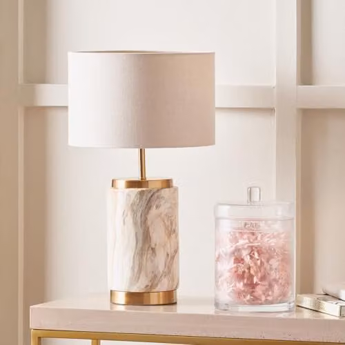 Pacific Lifestyle Ruma Ceramic Table Lamp in Brown and Beige with Art Deco Style, W: 28 cm, D: 28 cm, H: 48 cm