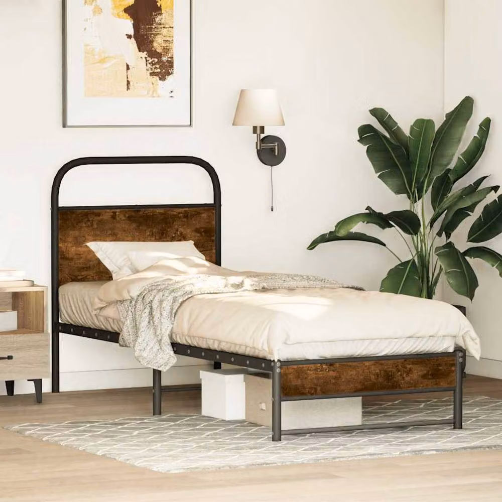 Berkfield Home Smoked Oak Bed Frame in Brown, W/D/H: 80 x 200 cm – 2