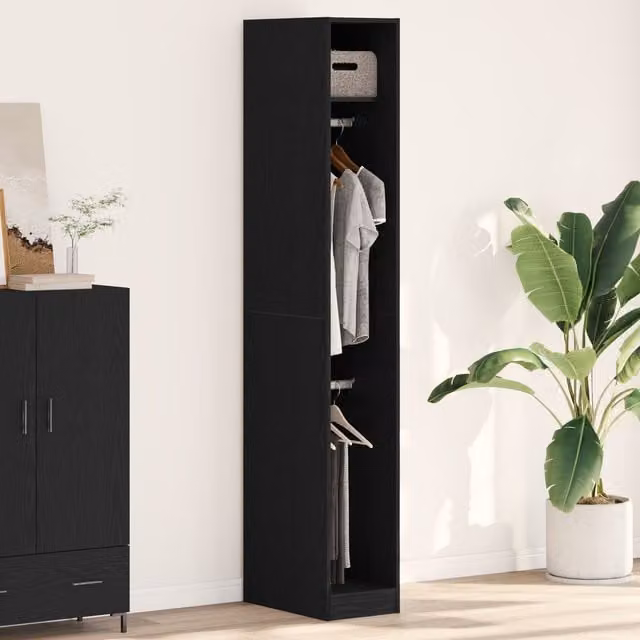 Berkfield Home Black Oak Wardrobe in Black MDF, W/D/H: 30 x 50 x 200 cm – 1