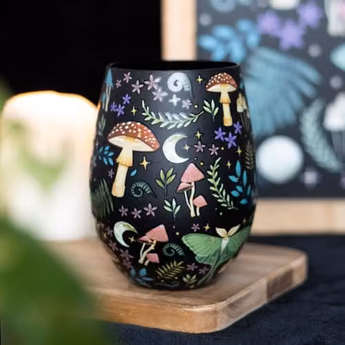 Something Different Wholesale Dark Forest Print Stemless Wine Glass in Multicolour and Black – 2