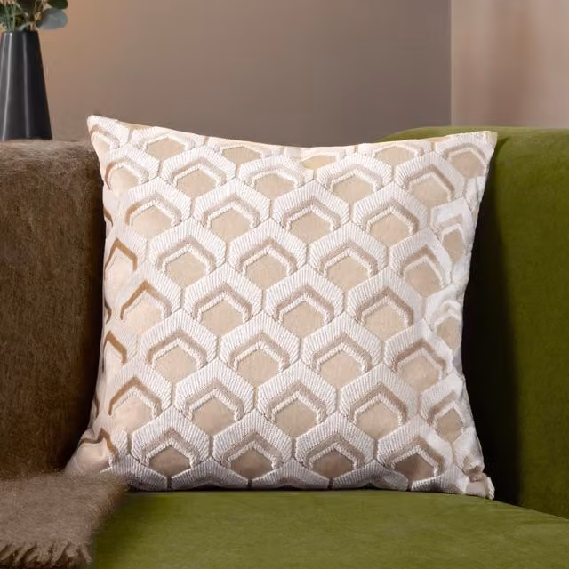 Paoletti Ledbury Geometric Velvet Cushion in Taupe, W/D/H: 45 x 45 x 45 cm – 2