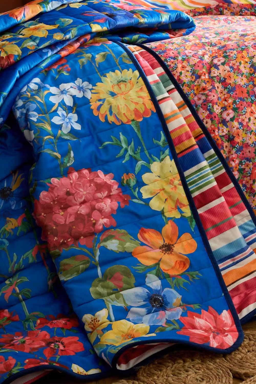 Sophie Robinson Darling Floral Reversible Stripe Bedspread in Multicolour – 2