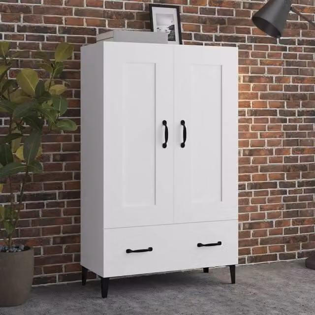 Berkfield Home White Wall Mounted Highboard with Internal Drawers and Shelves, W/D/H: 70 x 31 x 115 cm
