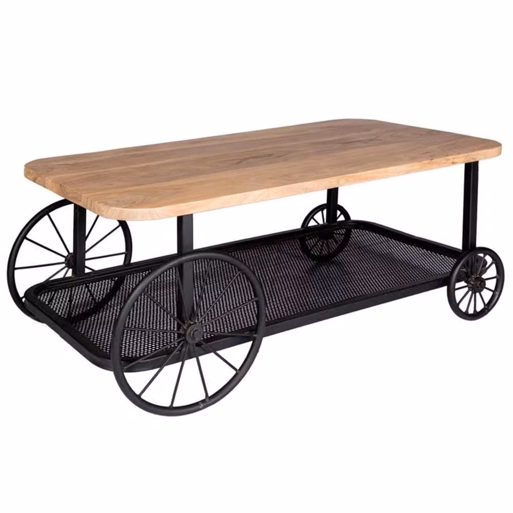 Wyld Haus Shanghai Oak Top Coffee Table with Matte Black Frame in Brown, W/D/H: 55 x 55 x 45 cm – 2