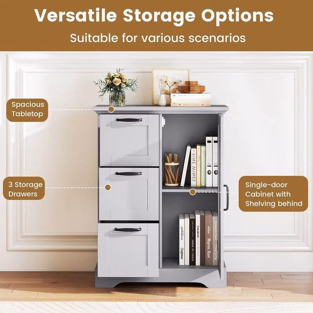 FORGEVIO Grey Farmhouse Accent Cabinet with Hinged Doors, Internal Shelves and Drawers – 2