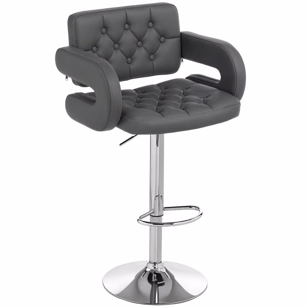 HOMCOM Grey Swivel Bar Stool with Armrests and Adjustable Height in Synthetic Leather – 2
