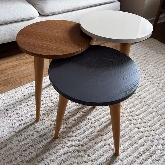 Decorotika Mid-Century Modern Glossy Round Nested Coffee Table Set in Orange and Multicolour