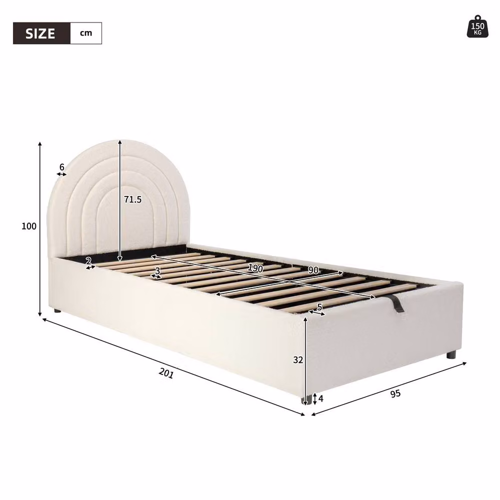 Matteo Beige Bouclé Upholstered Single Bed Frame with Hydraulic Storage – 4