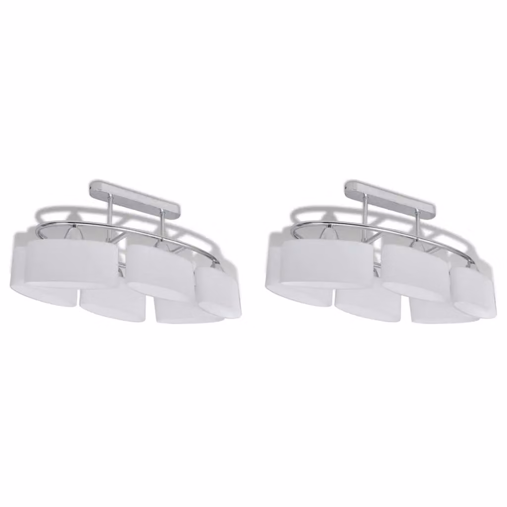 Berkfield Home Modern Ceiling Lamp with White Ellipsoid Glass Shades and Chrome Metal Finish, 2-Piece E14 Set – 2