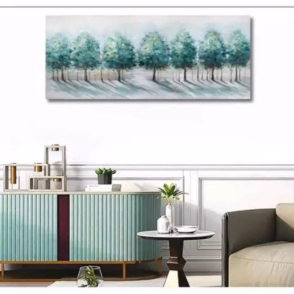 SPETLEK Large Abstract Green Leaves Canvas Wall Art, Rectangular, W: 120 cm, H: 50 cm – 2