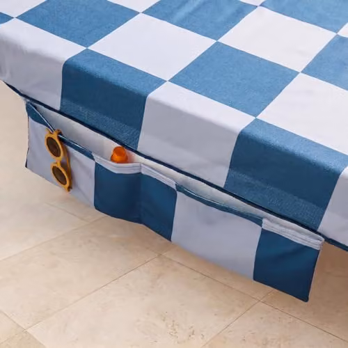 OHS Blue Checkerboard Microfibre Beach Towel with Bag, Quick-Drying and Absorbent, W: 75 cm, L: 215 cm – 2