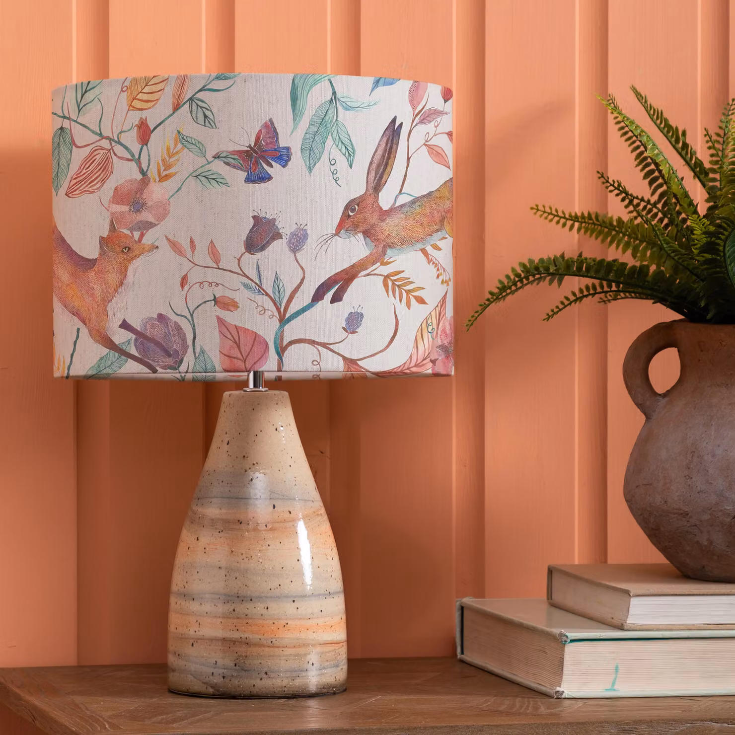 Voyage Maison Japura Ceramic Table Lamp with Leaping Into The Fauna Eva Fabric Lampshade in Beige – 2