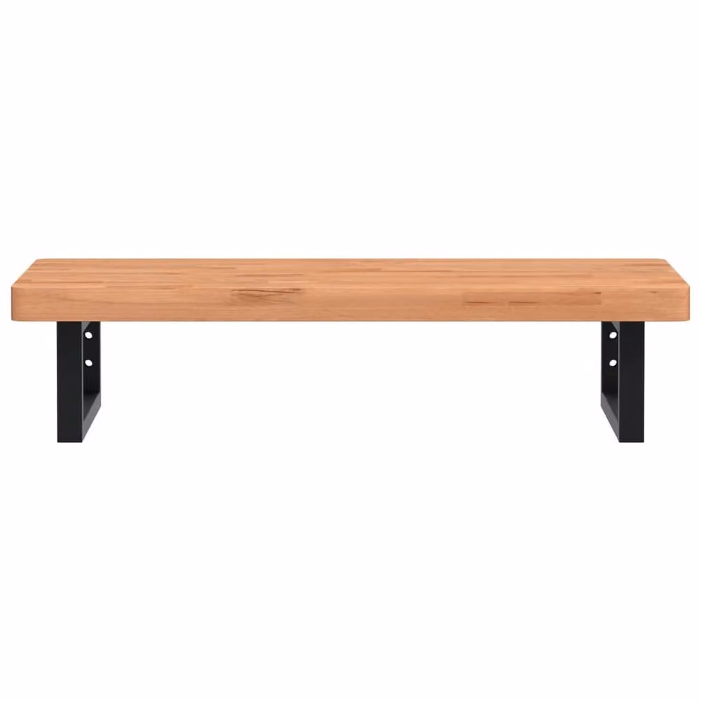 Berkfield Home Wall Mounted Basin Shelf in Brown Steel and Solid Beech Wood – 2