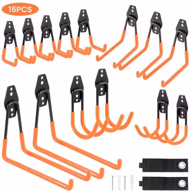EONLION Orange Steel Garage Storage Utility Wall Hook Organizer, 16 Pieces, W: 100 cm, H: 200 cm