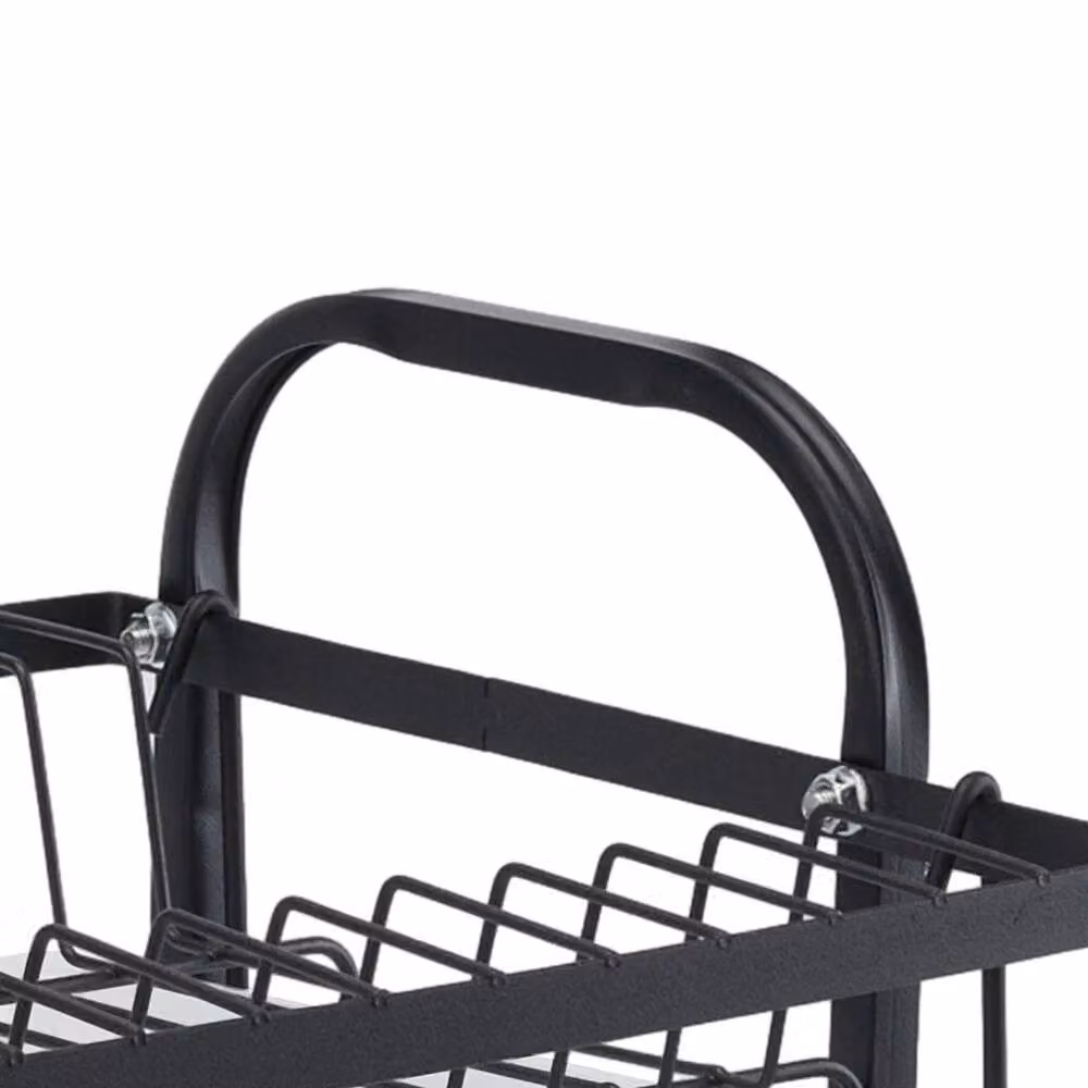 KORVIXA 2 Tier Large Dish Drainer Plate Rack in Black with Cutlery Holder and Drip Tray, W: 100 cm x D: 39 cm x H: 15 cm – 4