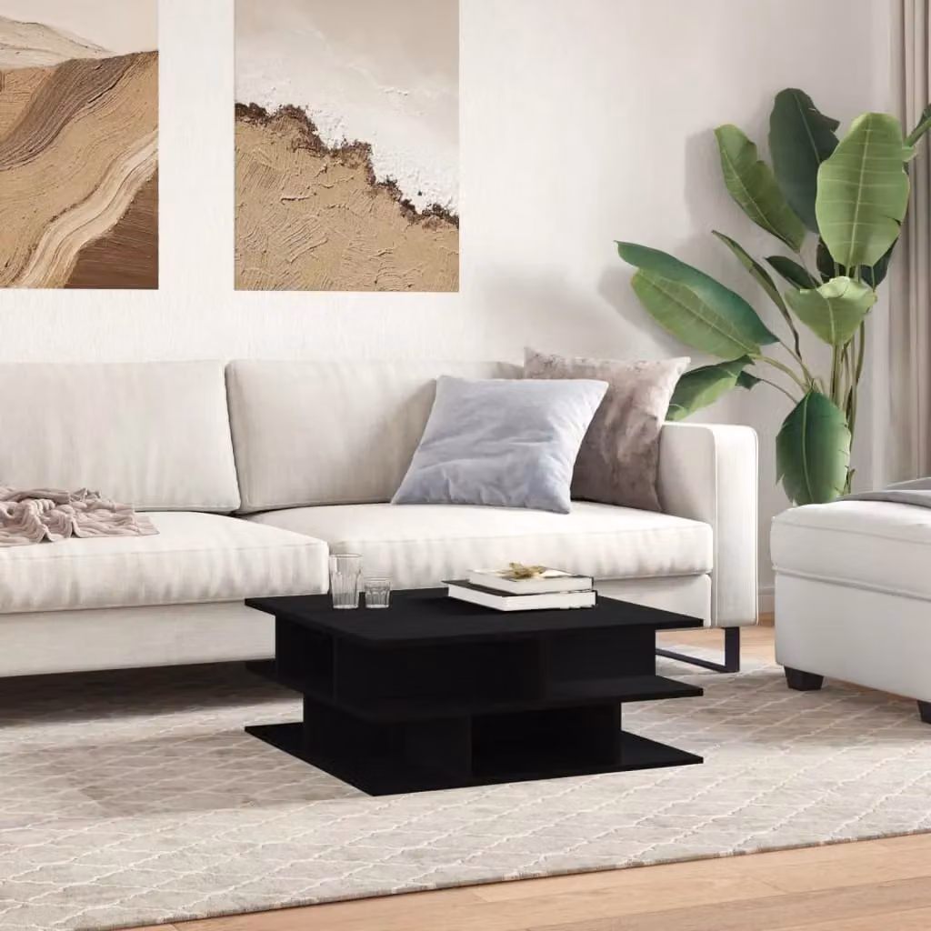Berkfield Home Black Modern Square Coffee Table in Engineered Wood W/D/H: 70 x 70 x 29 cm – 3