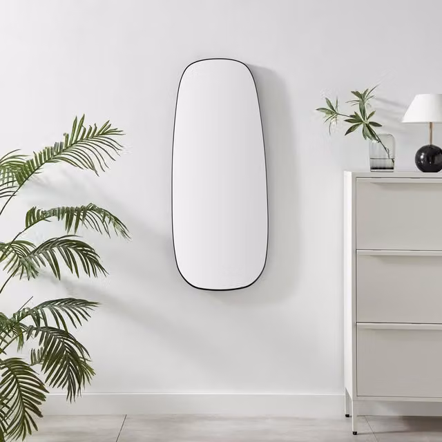FurnitureboxUK Elodie Large Pebble Shape Metal Wall Mirror, Black, W: 120 cm, D: 50 cm