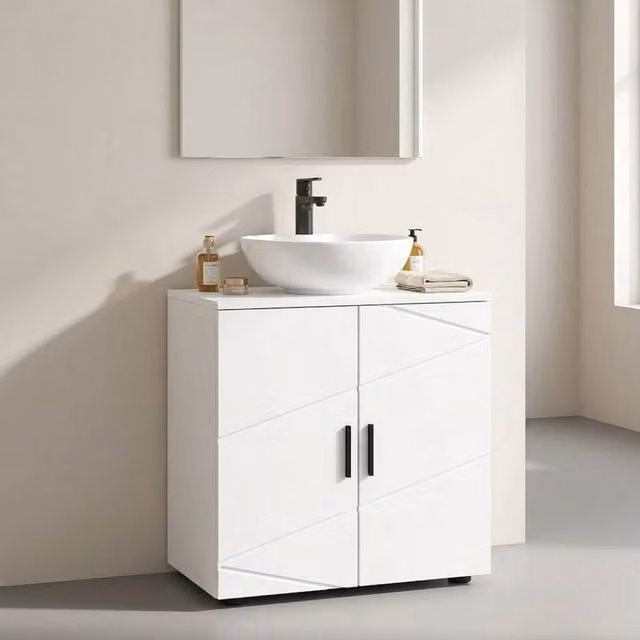 STILVORA White Under Sink Bathroom Cabinet with Soft Close Hinged Doors and Internal Shelves – 1