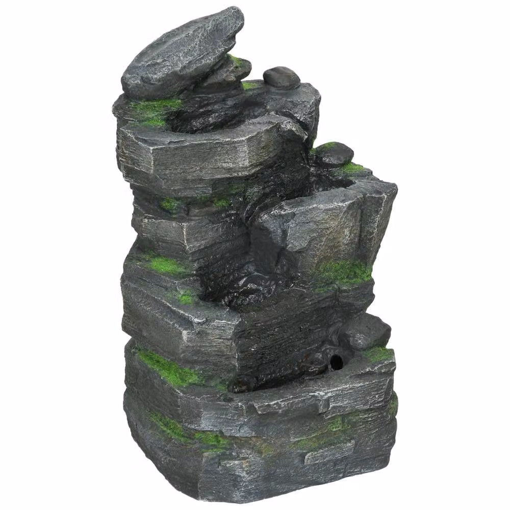OUTSUNNY Solar Stone Cascade Garden Fountain with LED Light, Grey, W/D/H: 57 x 34 x 28 cm – 2