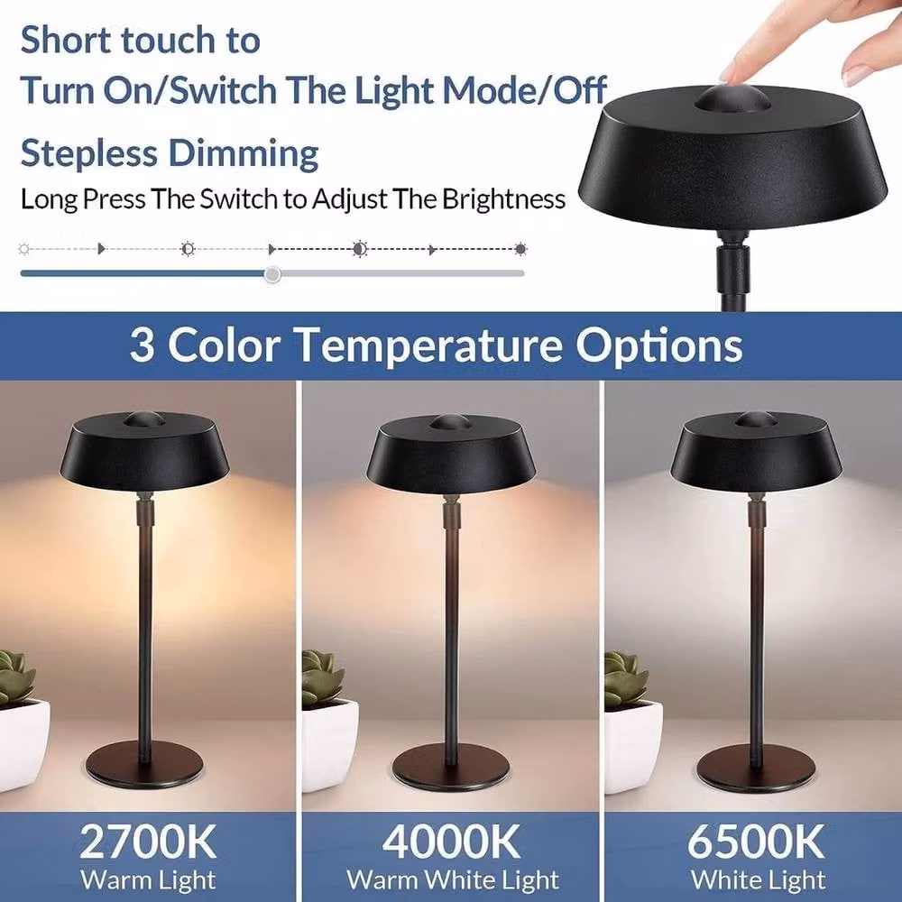 Nordara Dimmable USB Rechargeable Metal Desk Lamp in Black, Diameter: 30 cm, Height: 21 cm – 4