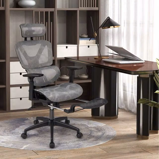 Costway Ergonomic Grey Fabric Office Chair with Headrest, Armrests and Swivel Function
