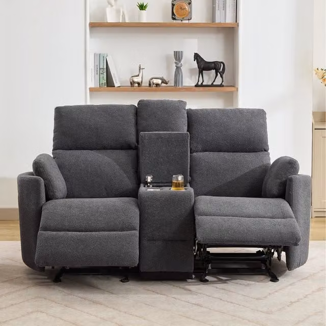 Powell 2 Seat Rocker Recliner Sofa with Home Cinema Console in Grey Fabric