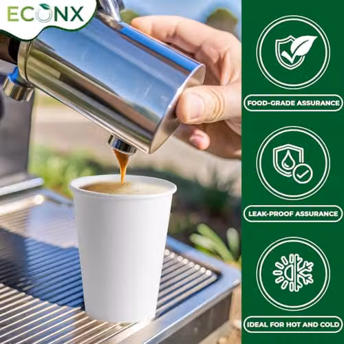 ECONX White Single Wall Disposable Paper Coffee Cups, 354ml, 50 Pack – 4