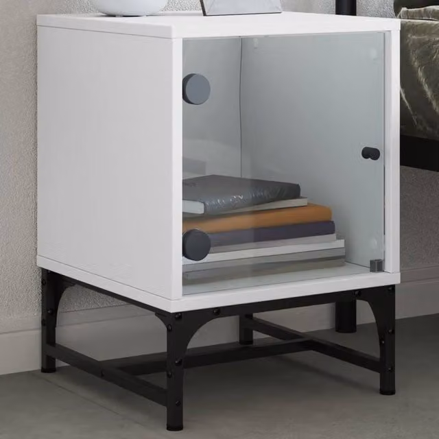 Berkfield Home Elegant Bedside Cabinets with Glass Doors, 2 Pack, White, W/D/H: 35 x 37 x 50 cm – 1