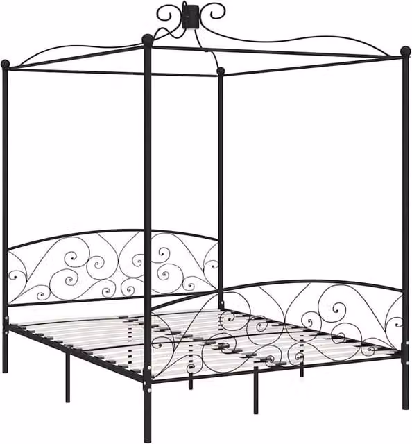 Berkfield Home Black Metal Canopy Bed Frame, W/D/H: 180 x 200 cm