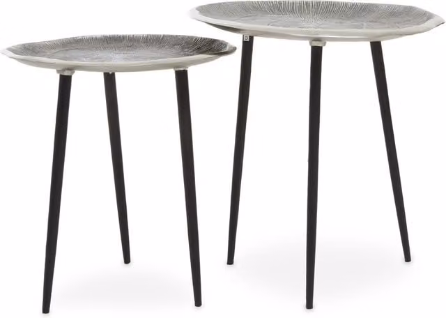 Interiors by Premier Orsina Silva Set of Two Modern Round Nested Side Tables in Silver and Black