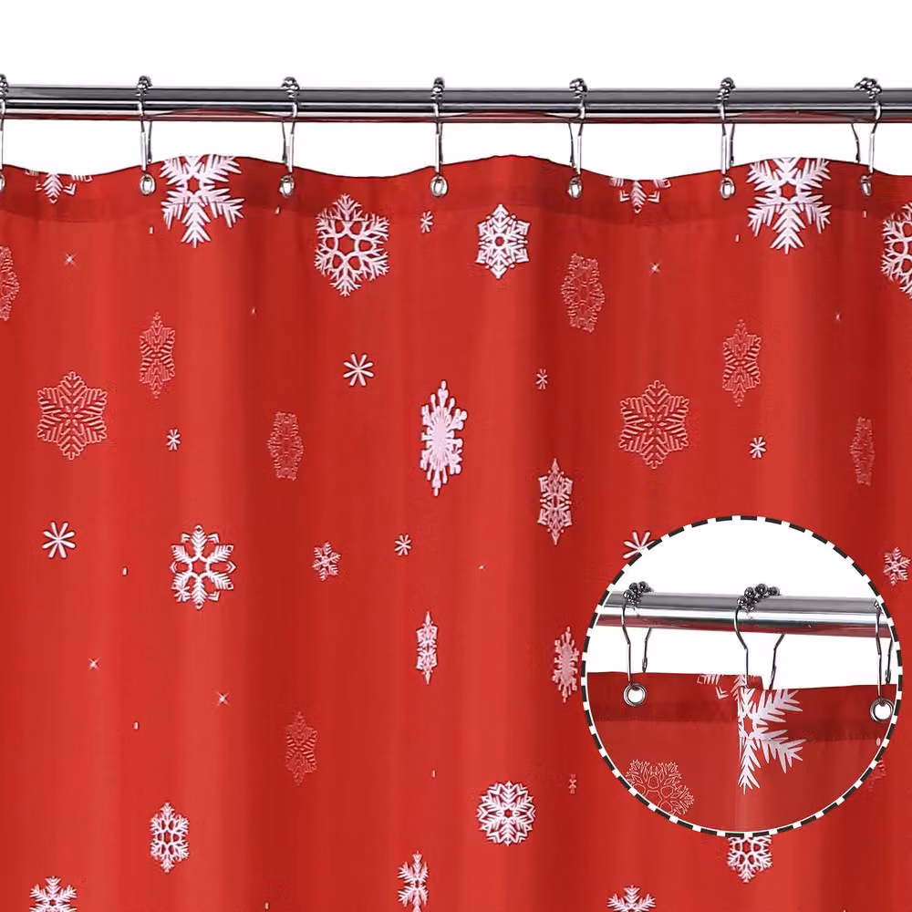 London Boutique Festive Christmas Waterproof Polyester Shower Curtain in Red and White, W/H: 182.88 x 182.88 cm – 6