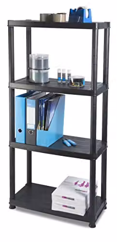 Addis 4 Tier Plastic Freestanding Storage Shelving Unit, Black, H x W x D: 130 x 61 x 30 cm – 5