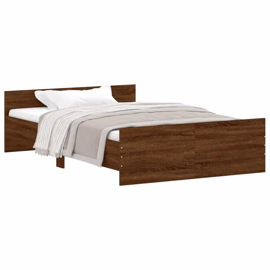 Berkfield Home Small Double Bed Frame with Headboard and Footboard in Brown Oak, W/D/H: 120 x 190 cm – 2
