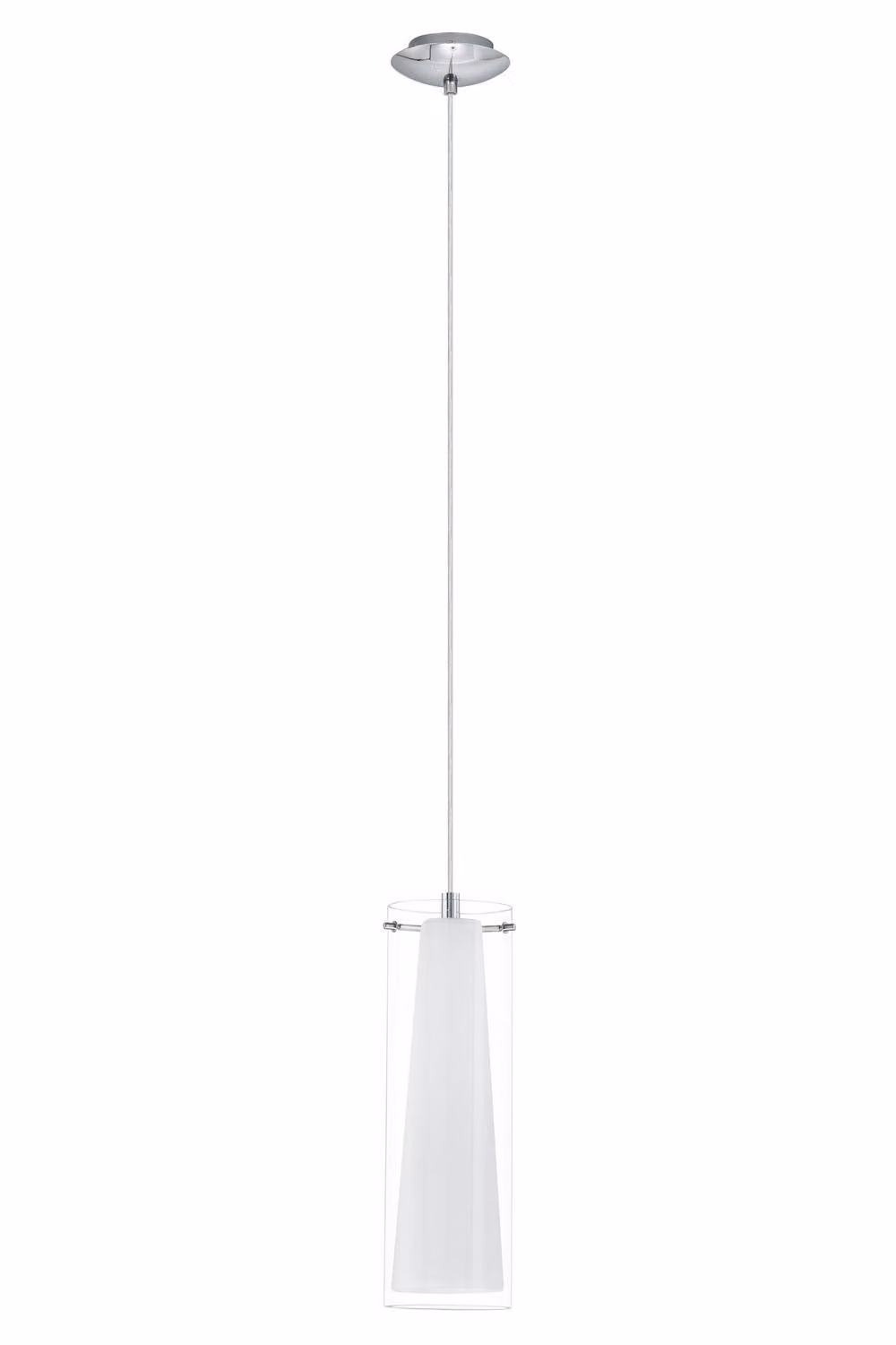 Eglo Pinto Single Glass Pendant Light in Chrome, Transparent and White – 2