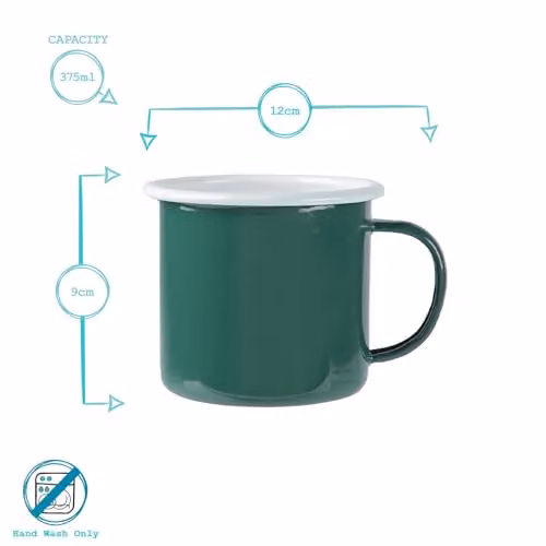 Argon Tableware Enamel Steel Mugs, Green and White, 375ml, Pack of 6 – 4