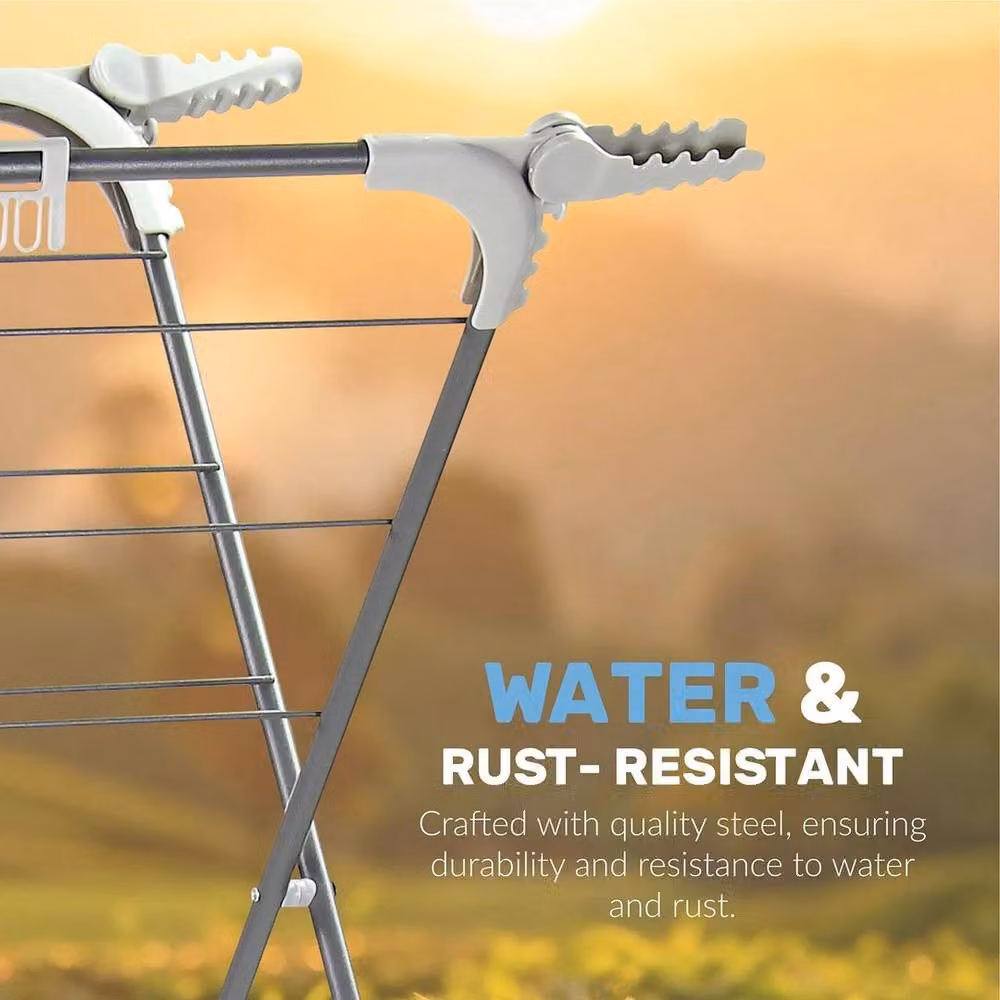 PAWNORA 3 Tier Foldable Steel Clothes Airer Laundry Drying Rack in Dark Grey – 3