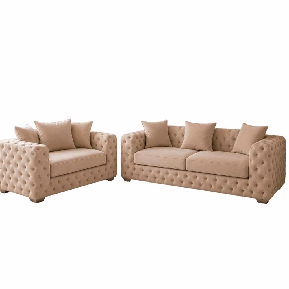 Stratus Interiors Ashley Beige Fabric Chesterfield Scatter Back Sofa 2 and 3 Seater Set – 2
