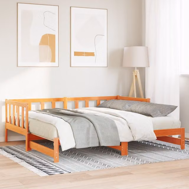 Berkfield Home Wax Brown Pull-out Day Bed with Drawers, Solid Pine Wood, W/D/H: 180 x 190 x 90 cm – 1